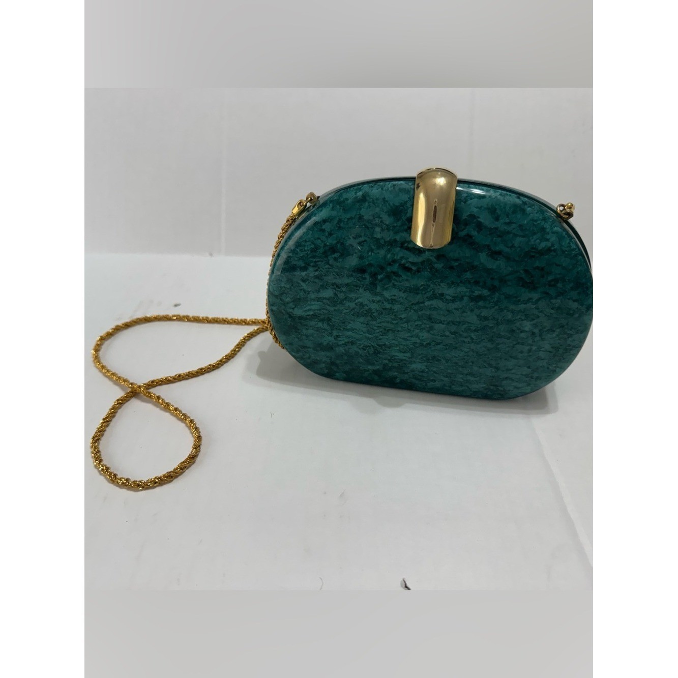 Vintage Vanessa Lucite Handbag Clamshell in Emerald Marble