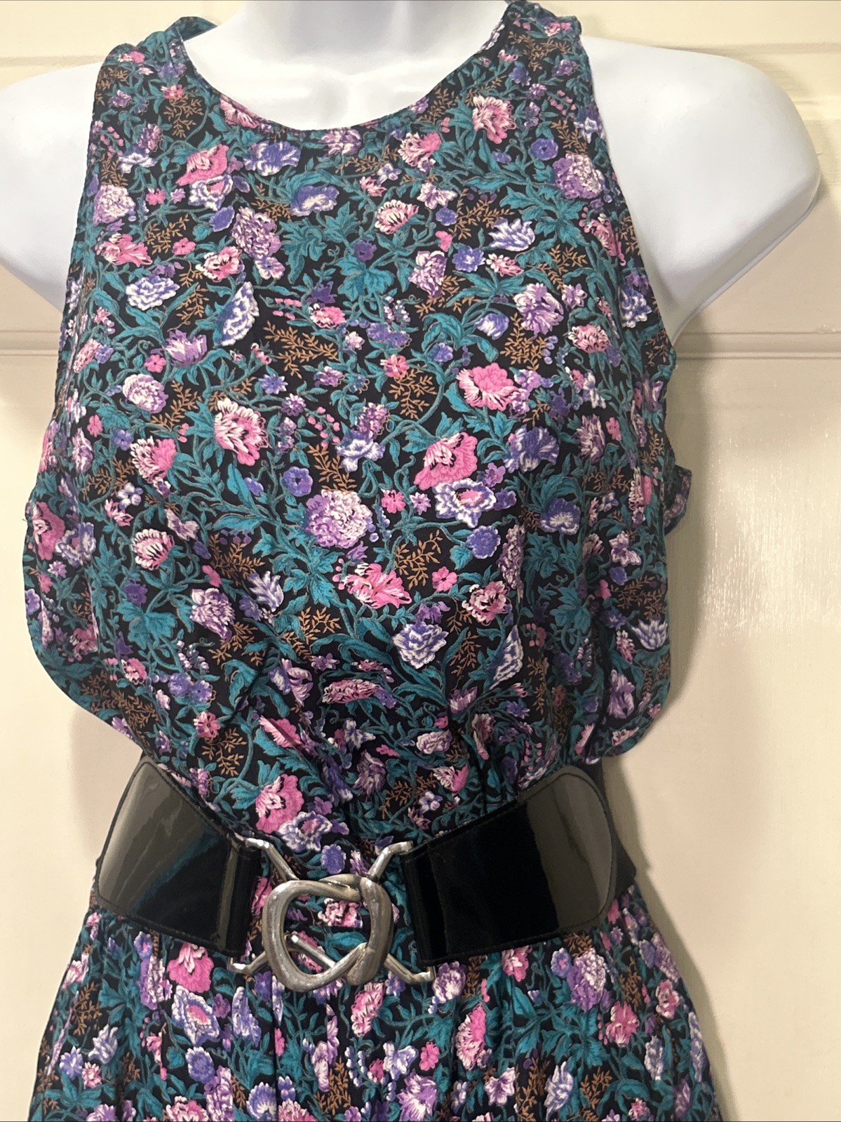 VTG 80s 90s Sleeveless Floral Maxi Midi Dress Grunge Whimsigoth Boho Cottagecore
