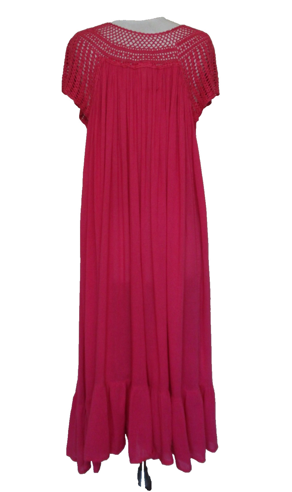 Vintage Chambeli Coral Cotton Blend Dress Boho Caftan Size 2X Crochet Trim