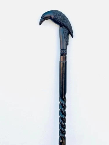 Antique Victorian Raven Handcrafted Wooden Walking Stick Gothic Crow Carved Cane