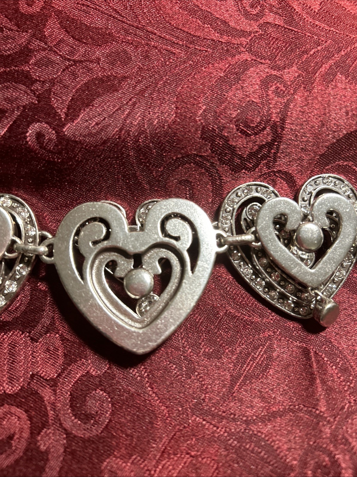 Brighton Silver Heart Pendant belt Pavé Clear Stones SZ M