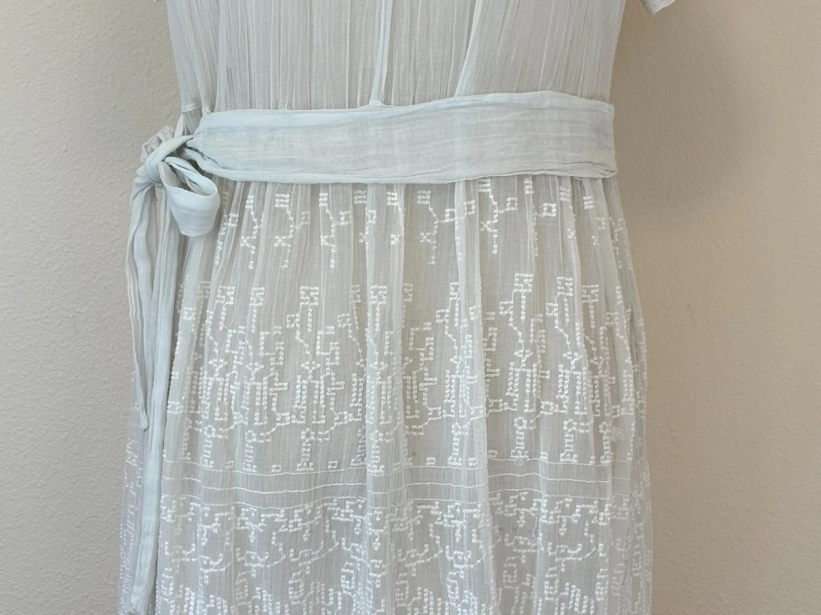 Vintage 20s Embroidered Dress, Hand Embroidered Sheer Cotton Gauze Dress France