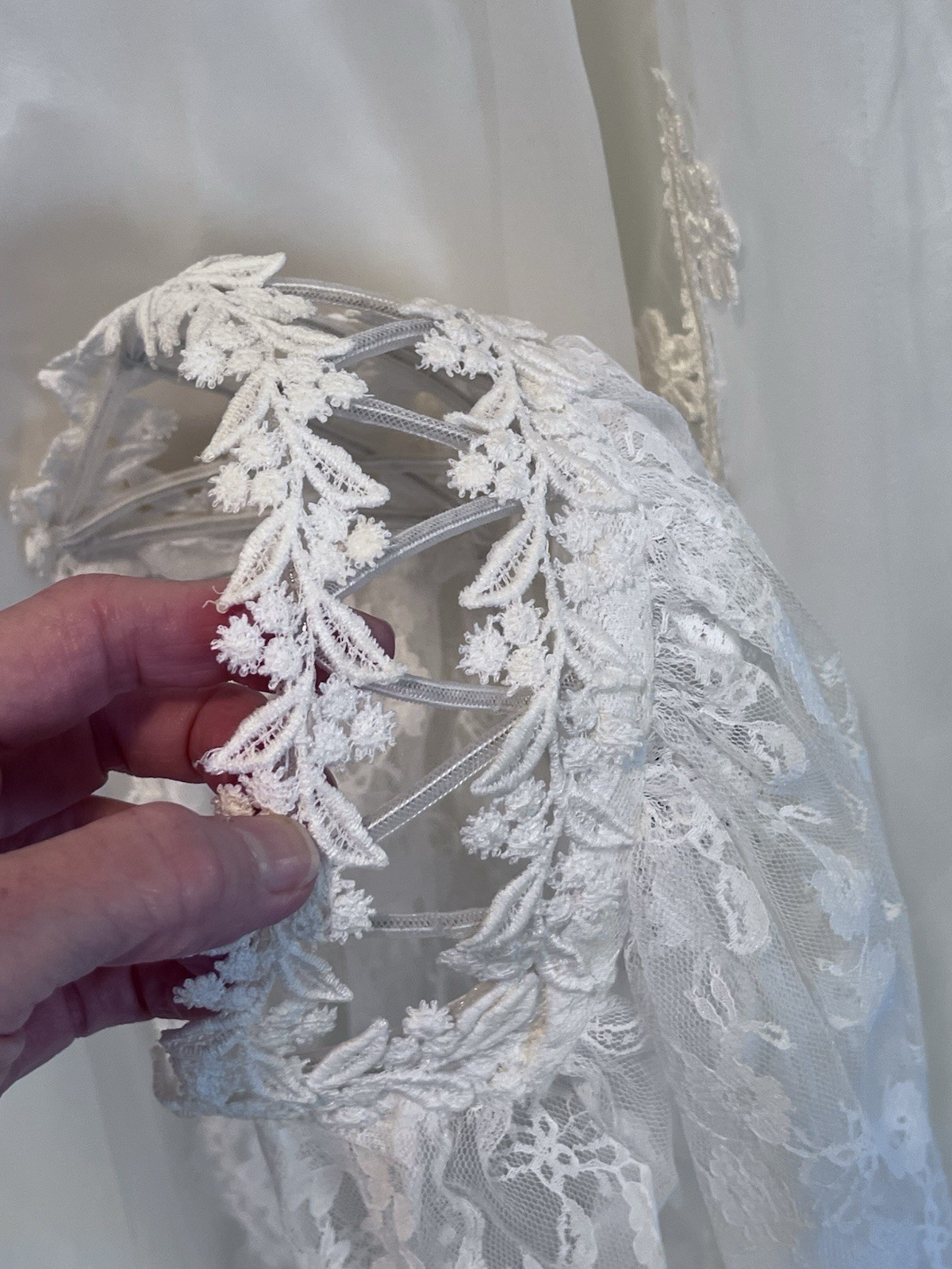 Vintage Bridal Gown High Neck Lace And Sheer Bishop Sleeve