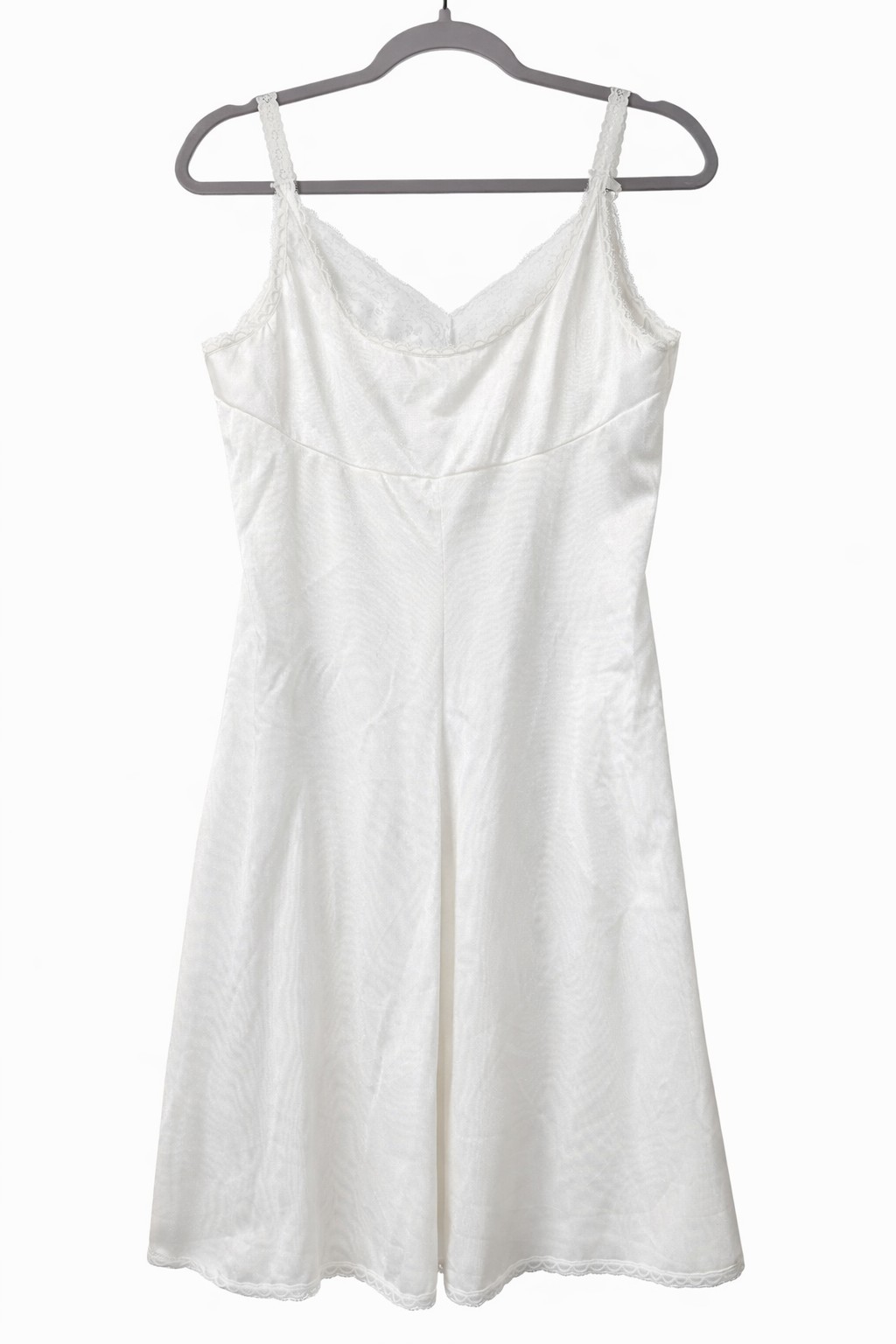 Vtg Vassarette 38A Underneath It All Off-White Full Slip Lace Trim Satin Essence