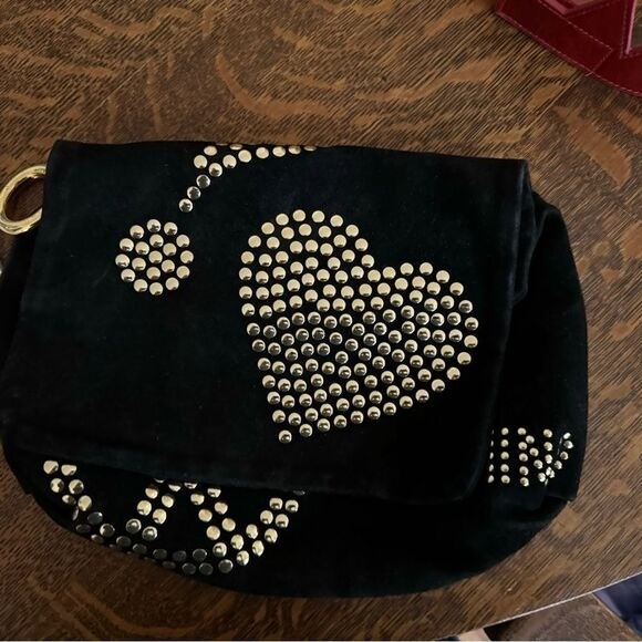 Vintage Moschino Black Suede & Gold Studded Clutch Bag