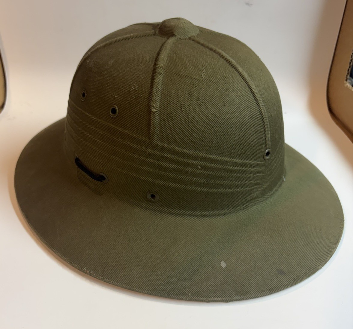Vintage 1948 International Hat Co Safari Pith Helmet Olive Drab Military Sun Hat