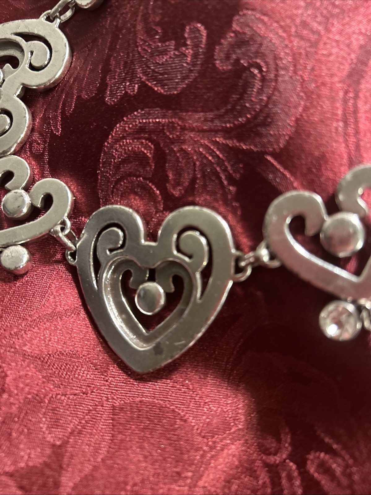 Brighton Silver Heart Pendant belt Pavé Clear Stones SZ M