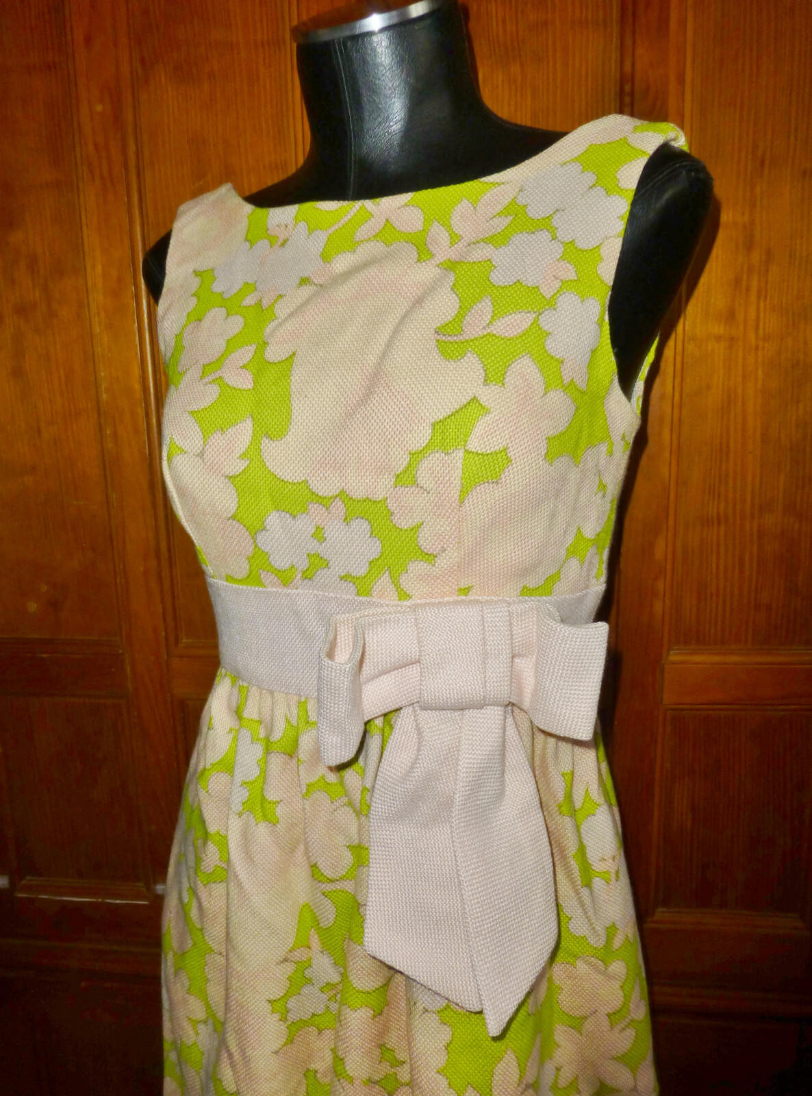 VTG 60s MONTALDO’S Woven Floral Print Bow Wedding Party Maxi DRESS UNWORN