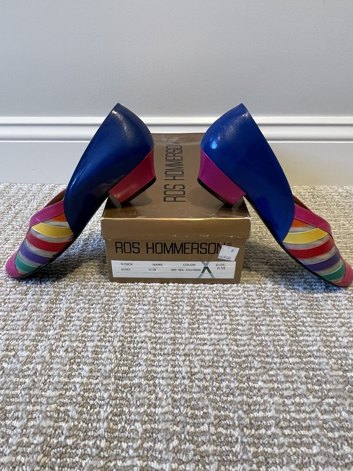 Vintage Slip On Pumps Sz 6 80s Ros Hommerson Rainbow Stripes Heels &original box
