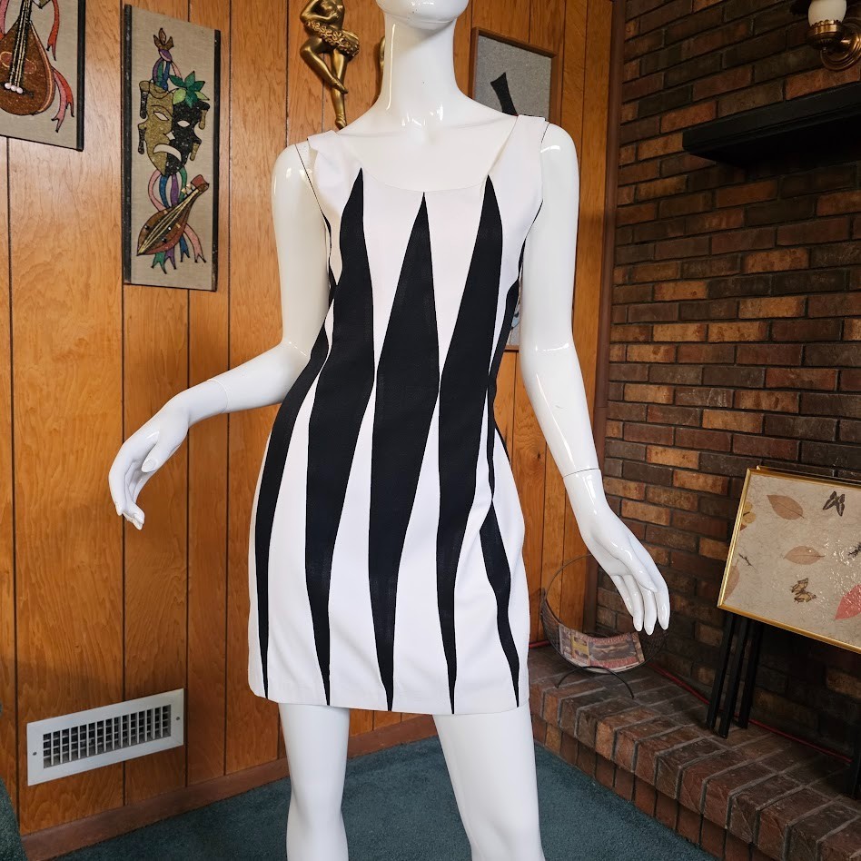 Vintage 80s New Wave Op Art Harlequin Geo Color Block Mini Party Shift Dress S