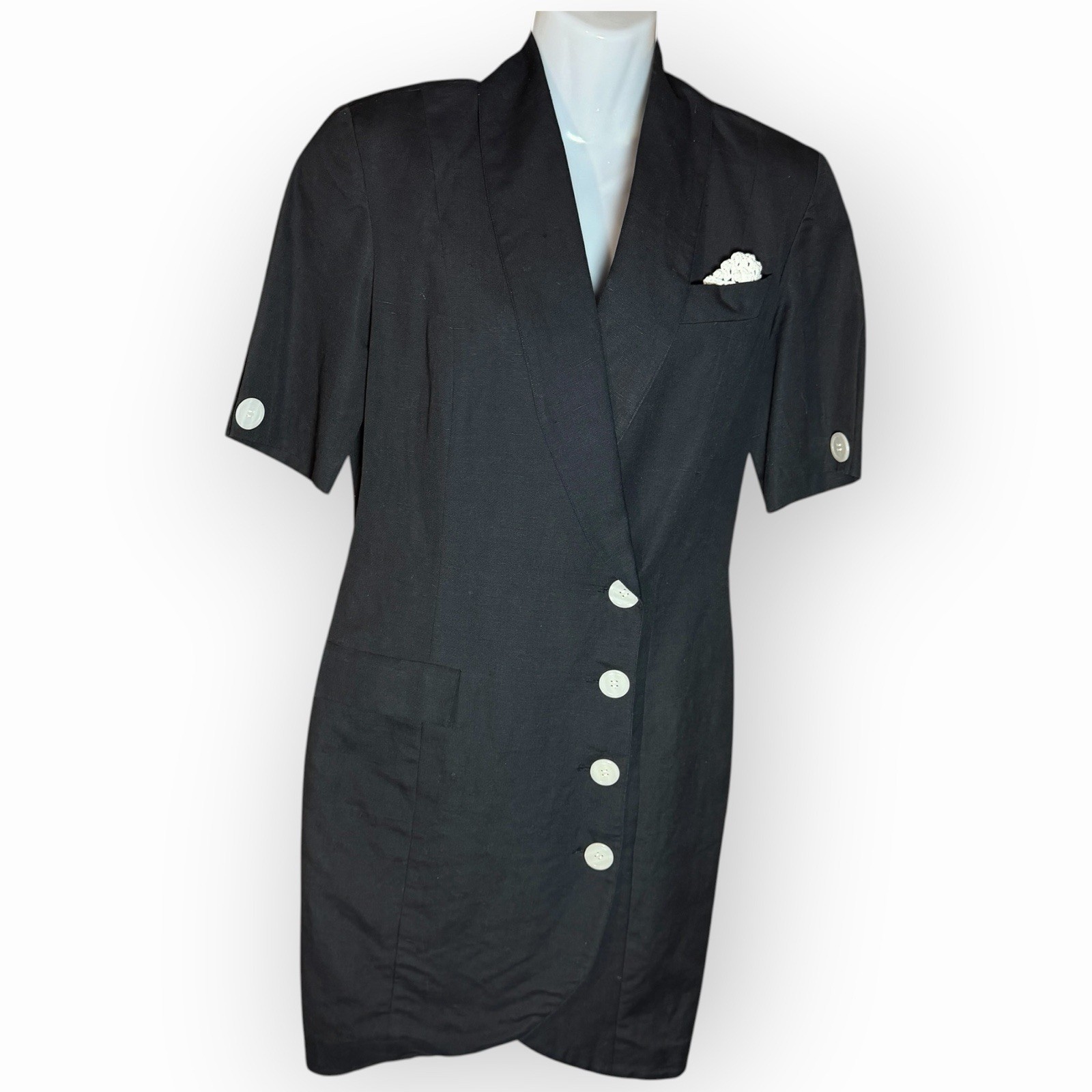 vtg 80s JG HOOK black dress 4 linen cotton nautical retro business Lined Pocket