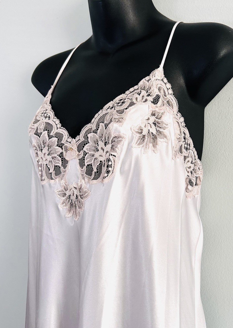 Vintage Christian Dior Satin And Lace Pink Nightgown Lingerie Size Petite