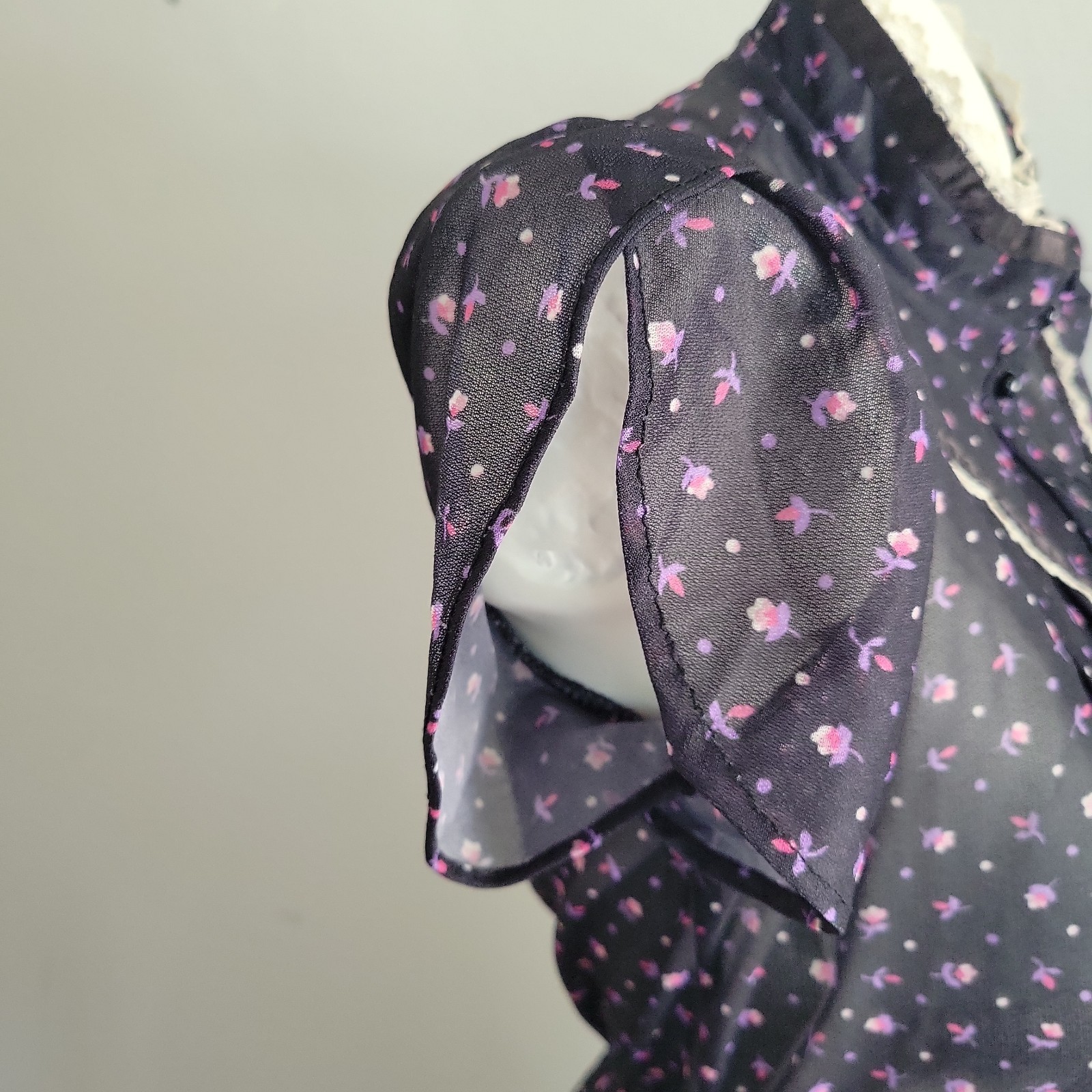 Vintage Midi Prairie Dress Overlay Sheer Ditsy Floral XS/Small Cap Sleeve