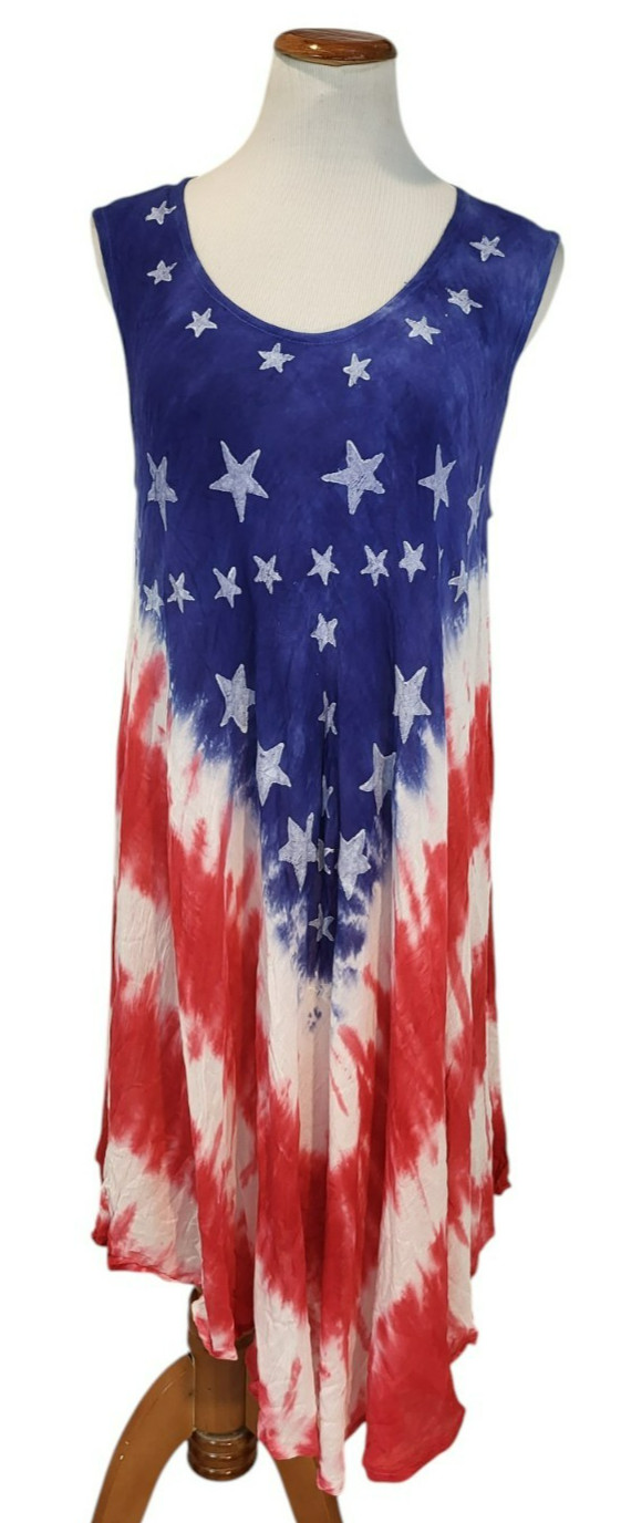 India Boutique Vintage 1990s American Flag Patriotic Boho NWT 90s Does 60s Dress