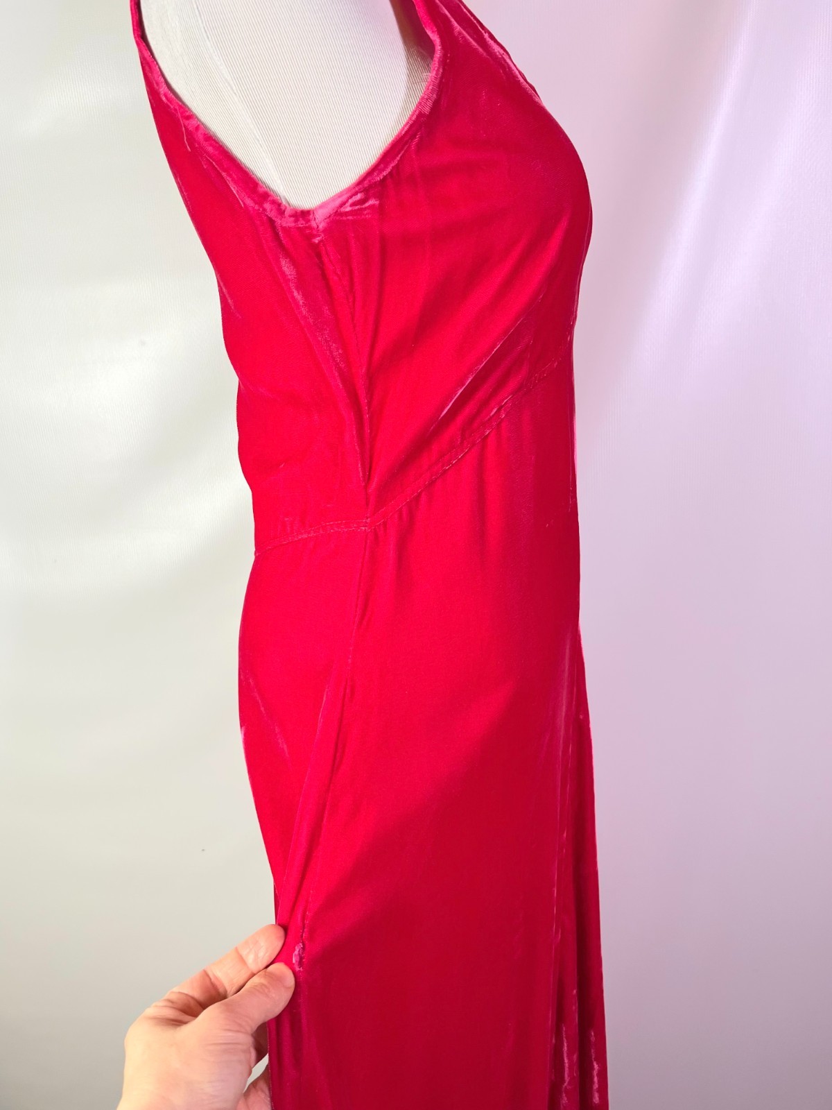 Vintage 1970s Homemade Maxi Dress Jacket Set Hot Pink Velvet Fits S