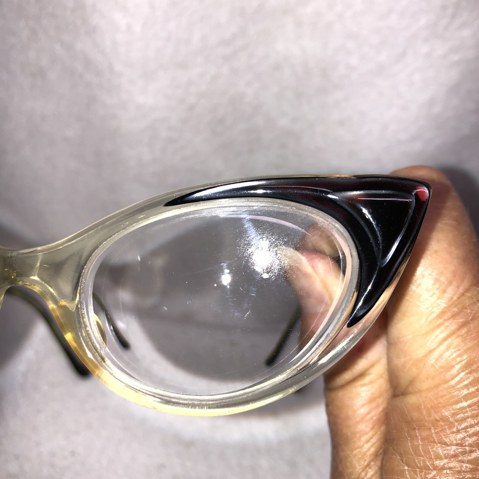 Vintage 1950s Art Craft Cat Eye Eyeglasses 5 1/4 Black Clear Glasses With Lenses