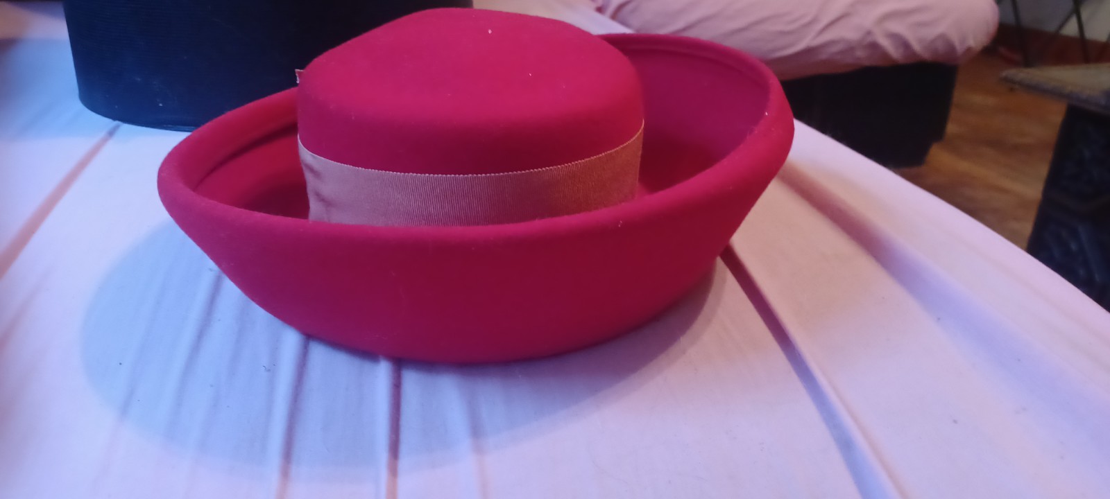 Vintage 1960s Sears Millinery Red Wool Felt Breton Hat Jackie O Style