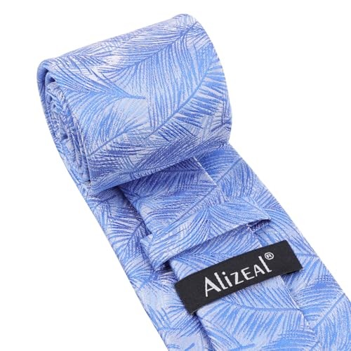 Mens 3.15inch Colorful Tie with Botanical Print Pocket Square 916-blue