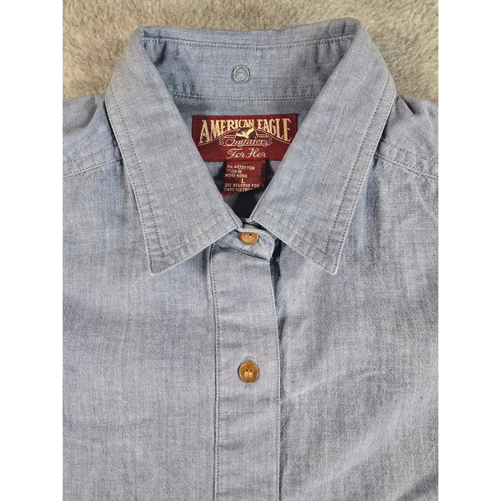 Vintage 90s American Eagle Outfitters For Her Blue Cotton Chambray Button Down L