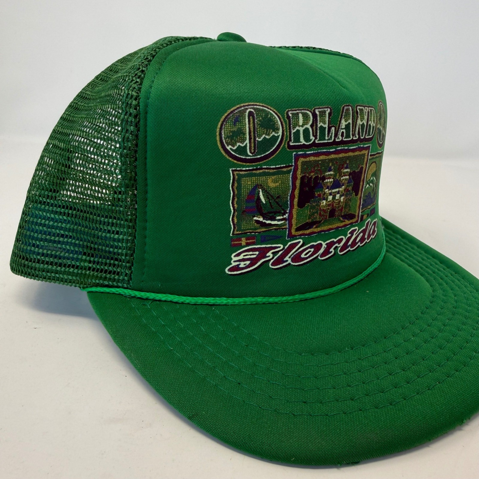 Vintage Orlando Florida Trucker Hat Green Mesh Snapback Souvenir Cap Retro