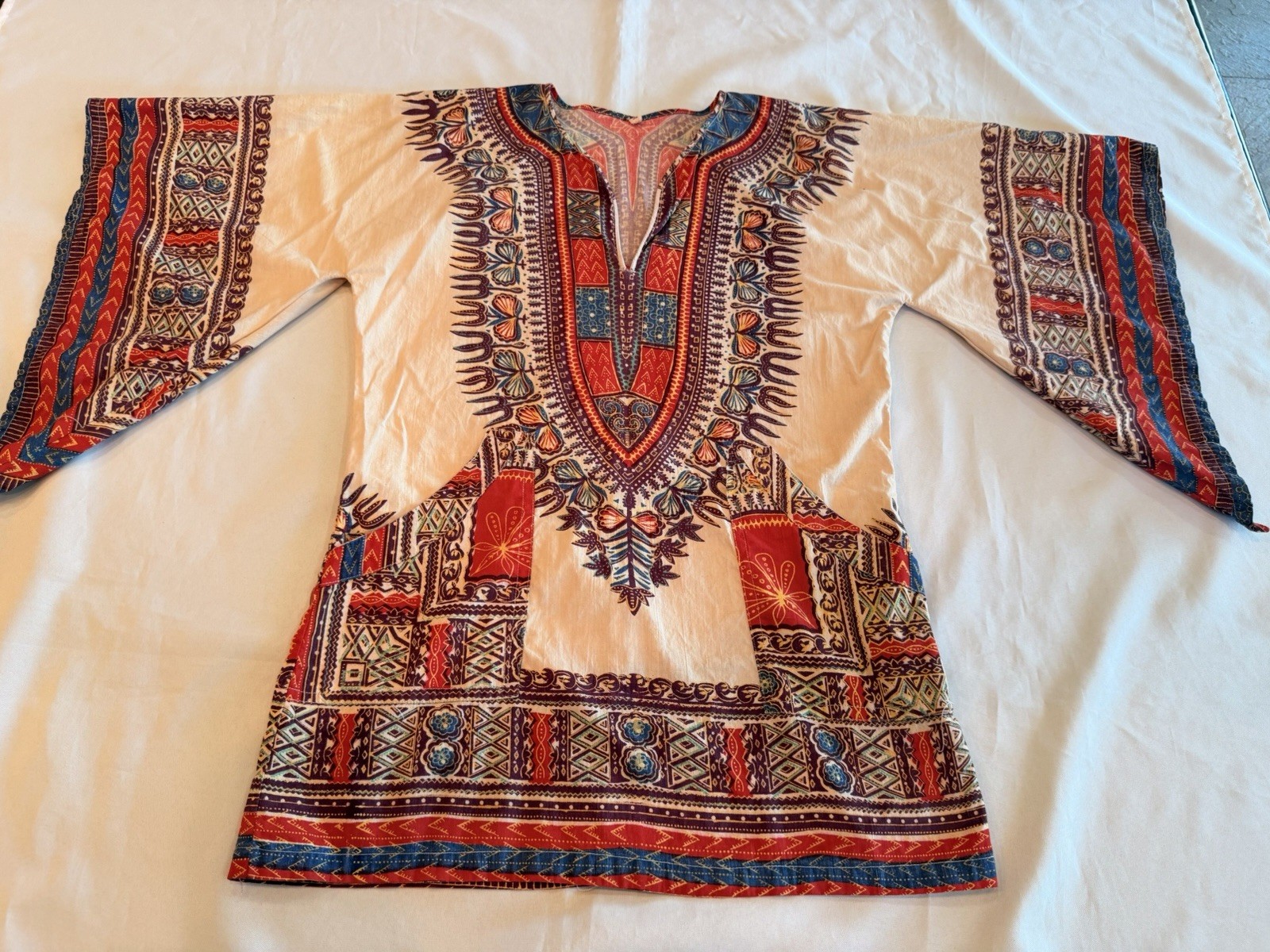 Vintage 1960s Dashiki Angel Wing Flared Tunic Hippie Bohemian Size Small