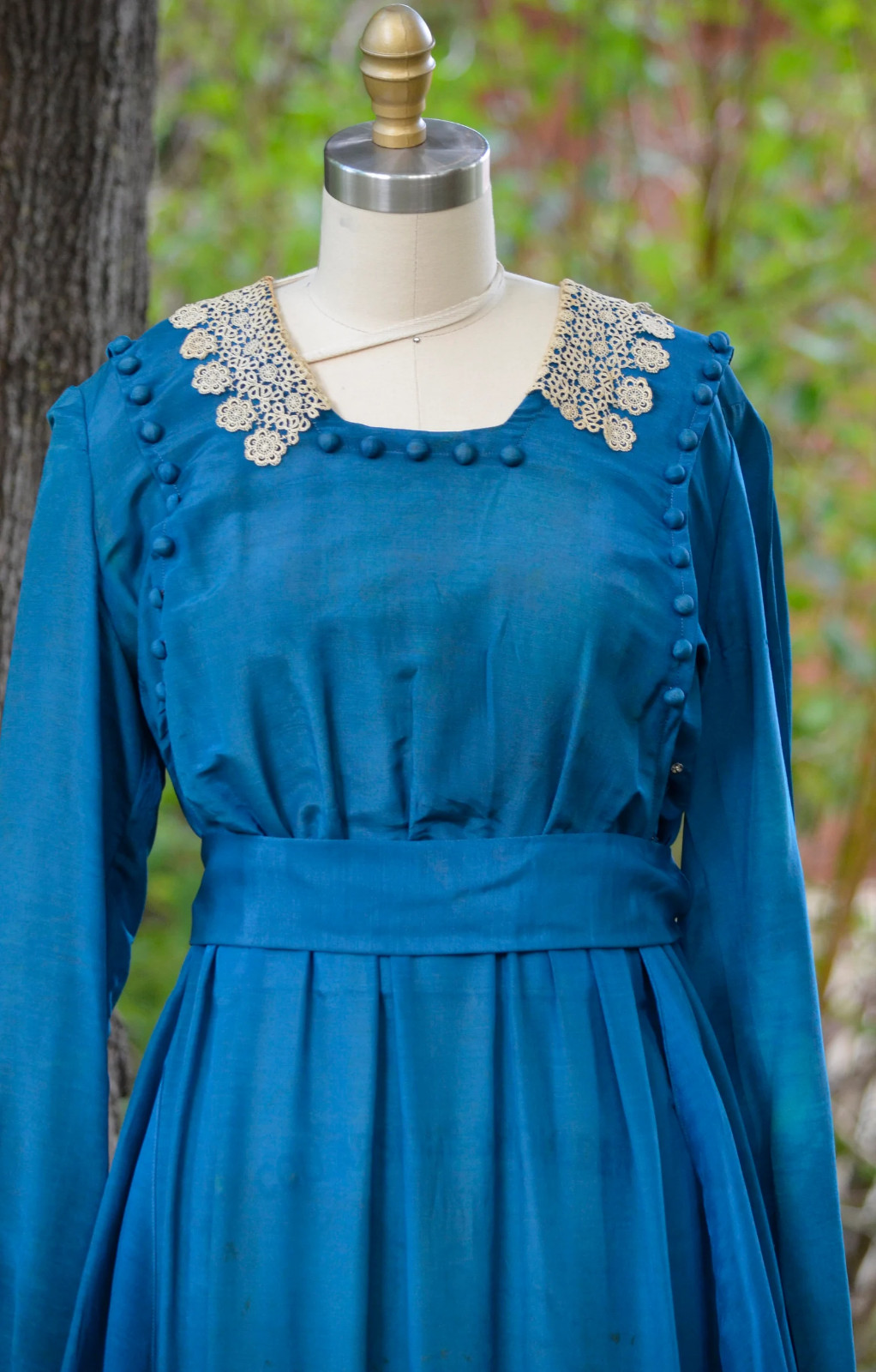 1910s 1900s antique Turquoise Silk Dress – M/L