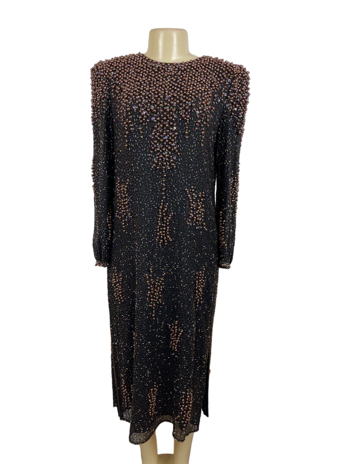 Vintage 80s Neiman Marcus Women’s Black Shift Long Sleeve Dress Sz L