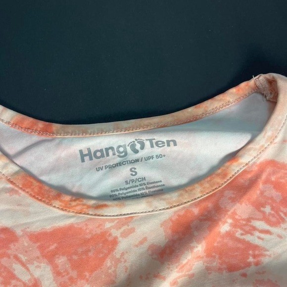 Coral pink and crème Hang Ten kids long sleeve vintage swim shirt UPF50