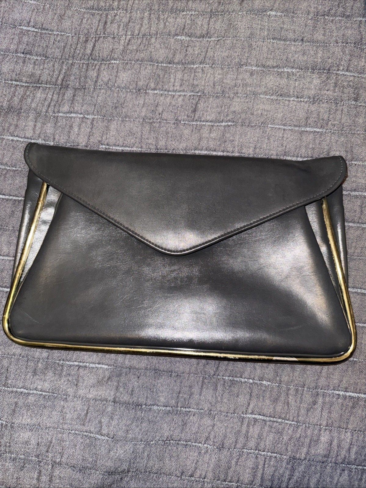 Vintage Clutch Purse Dark Grey With Metallic Border13in by 7 1/2in