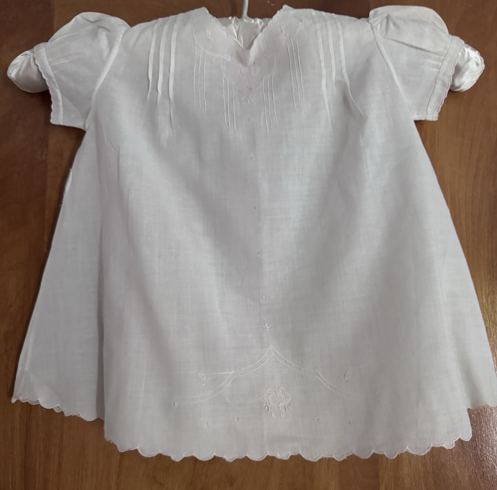 Vtg HM 1940-50s Cotton Baby Dress AND SLIP Embroidered in Philippines 14″ long