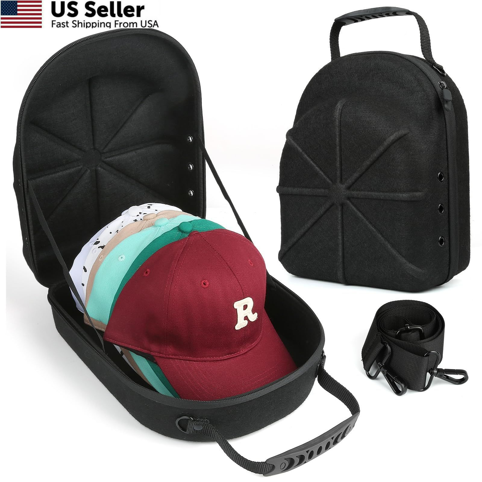 GERMUN Hard baseball hat case, Hat Carrier 11.5 x 9 x 5.25 inches, Black