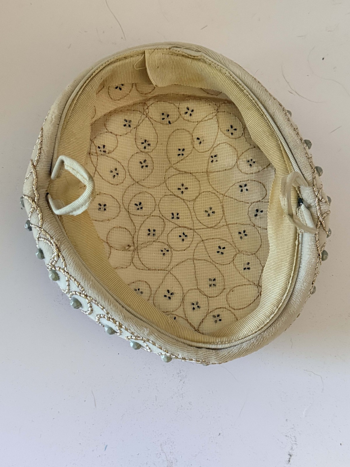 Vintage Embellished Ivory Pillbox Hat | Beaded Cocktail Hat | 1960s Formal