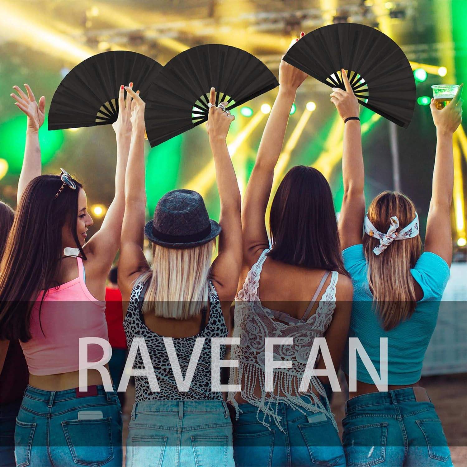 2 Pack Large Folding Rave Fans for Women Men, Nylon Hand Fans Loud Snap Sound Fo