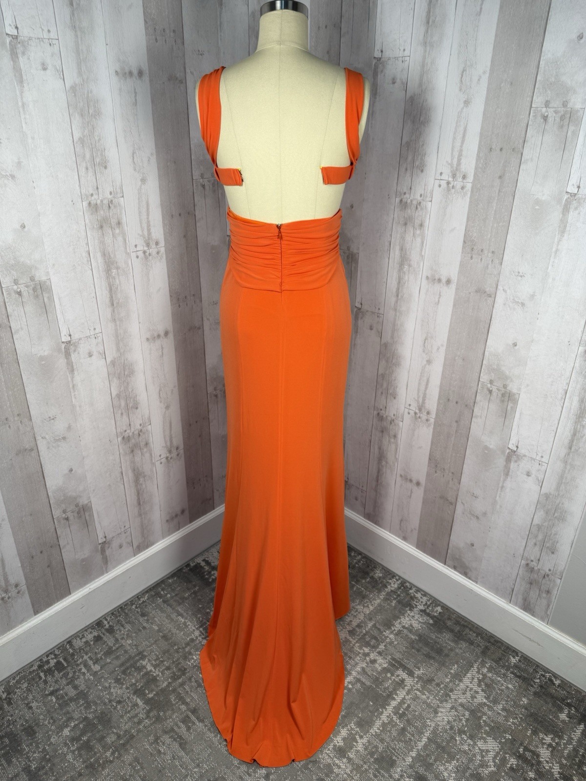 Vintage 1970s Jeweled Disco Cocktail Gown Cache Tangerine Poly Spandex Knit XS