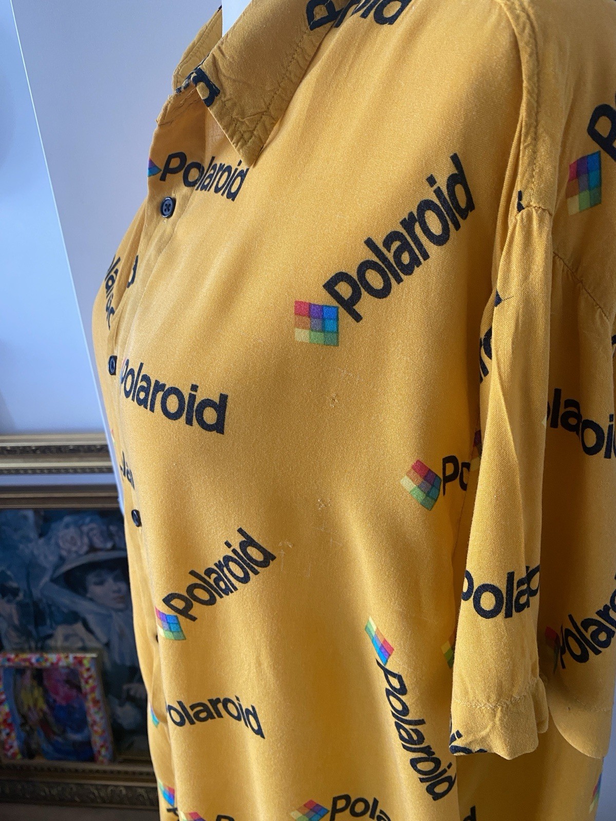Polaroid Original Single Piece Shirt Retro Vintage L Unisex Cotton Yellow Blouse