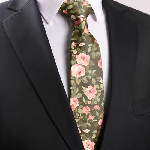 Mens Ties 3.15″ Neckties for Men Cotton Printed Fashion Neck Tie Ae5-green Rose