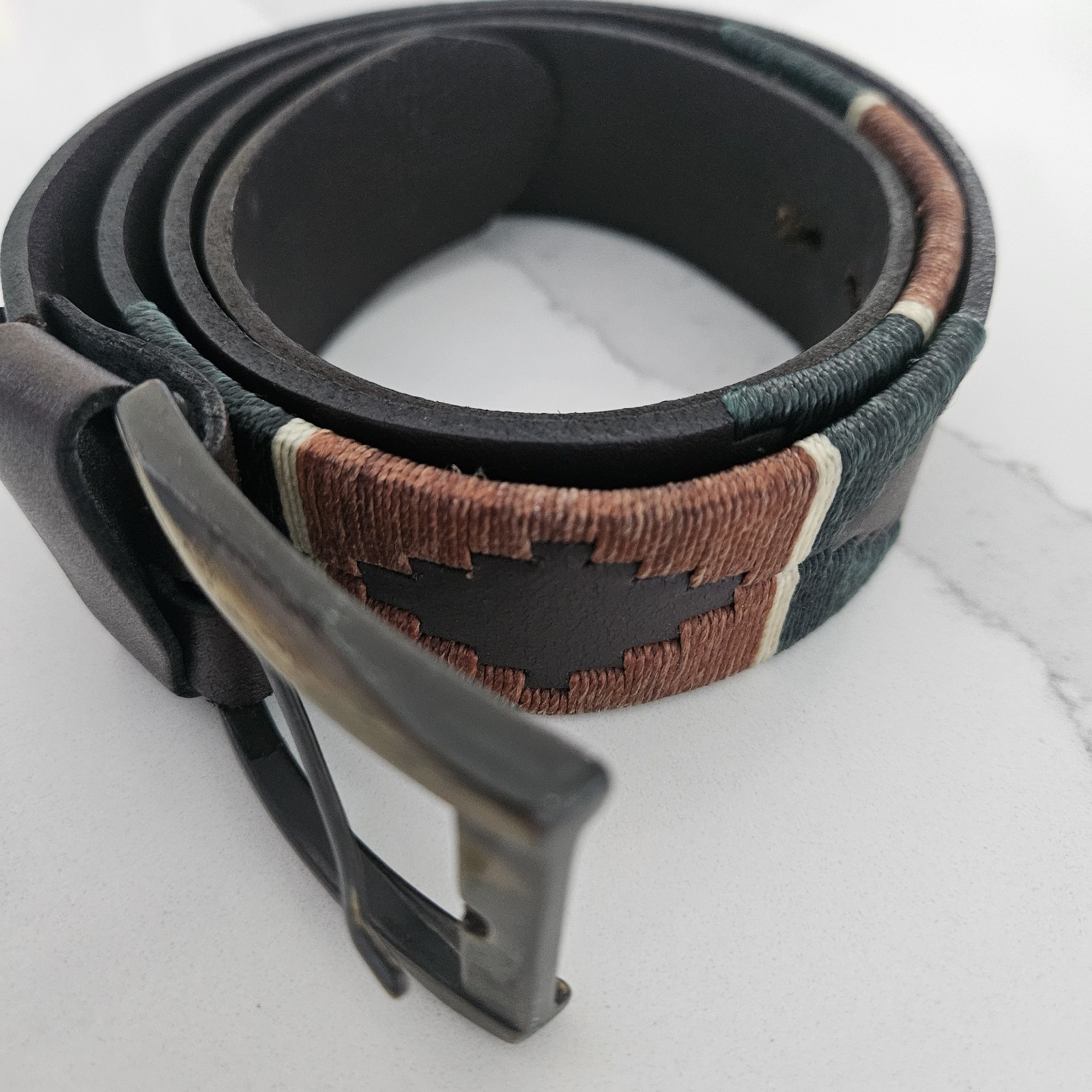 Argentine Pampa Belt Embroidered Leather Vintage Buckle 40 Inches