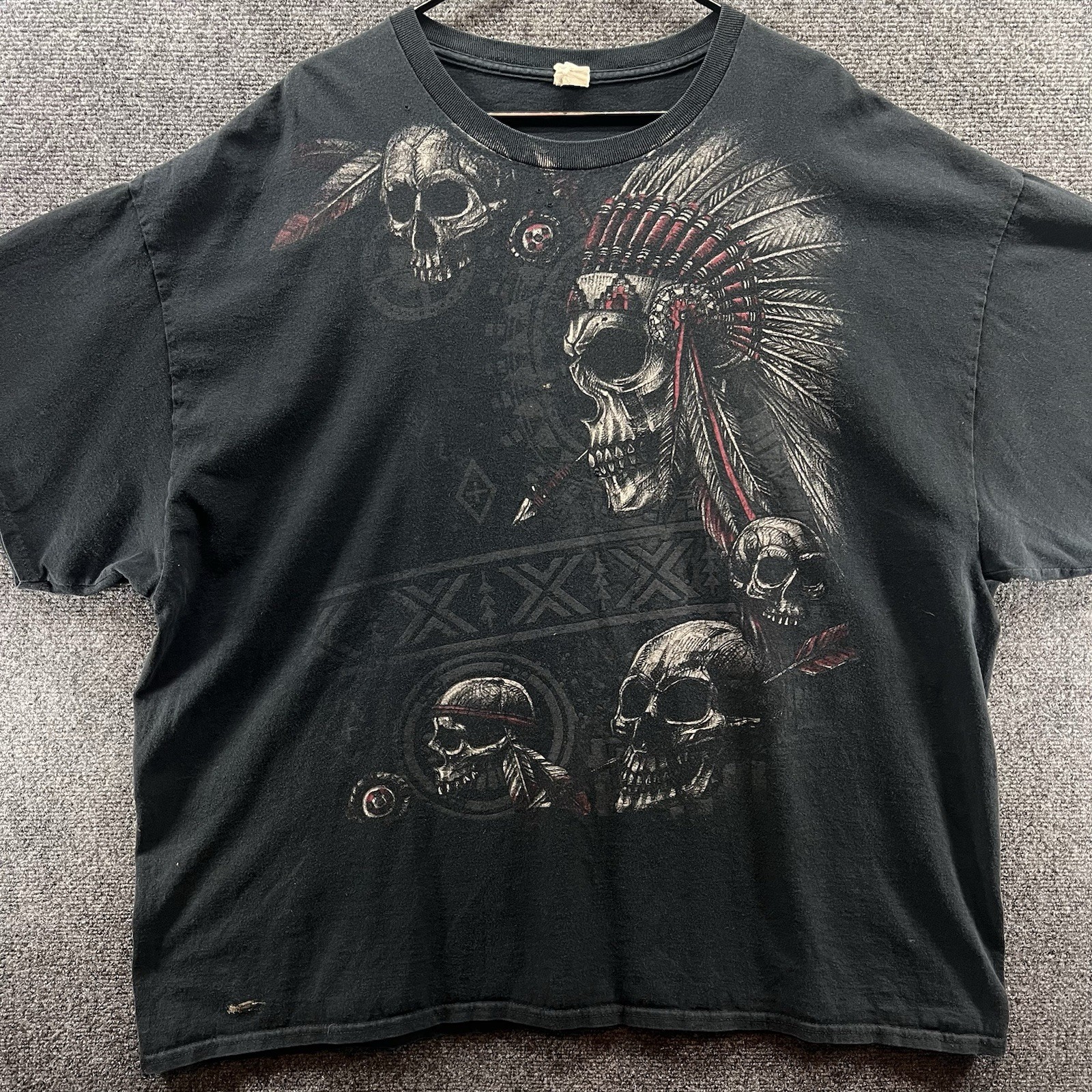 Vintage Skull Headdress Native American Shirt 3XL Western Distressed Y2K Grunge