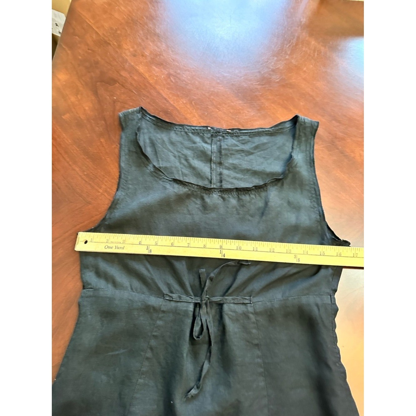 Classic Black Sleeveless Tie-Waist Dress 100% linen made in Italy vintage large