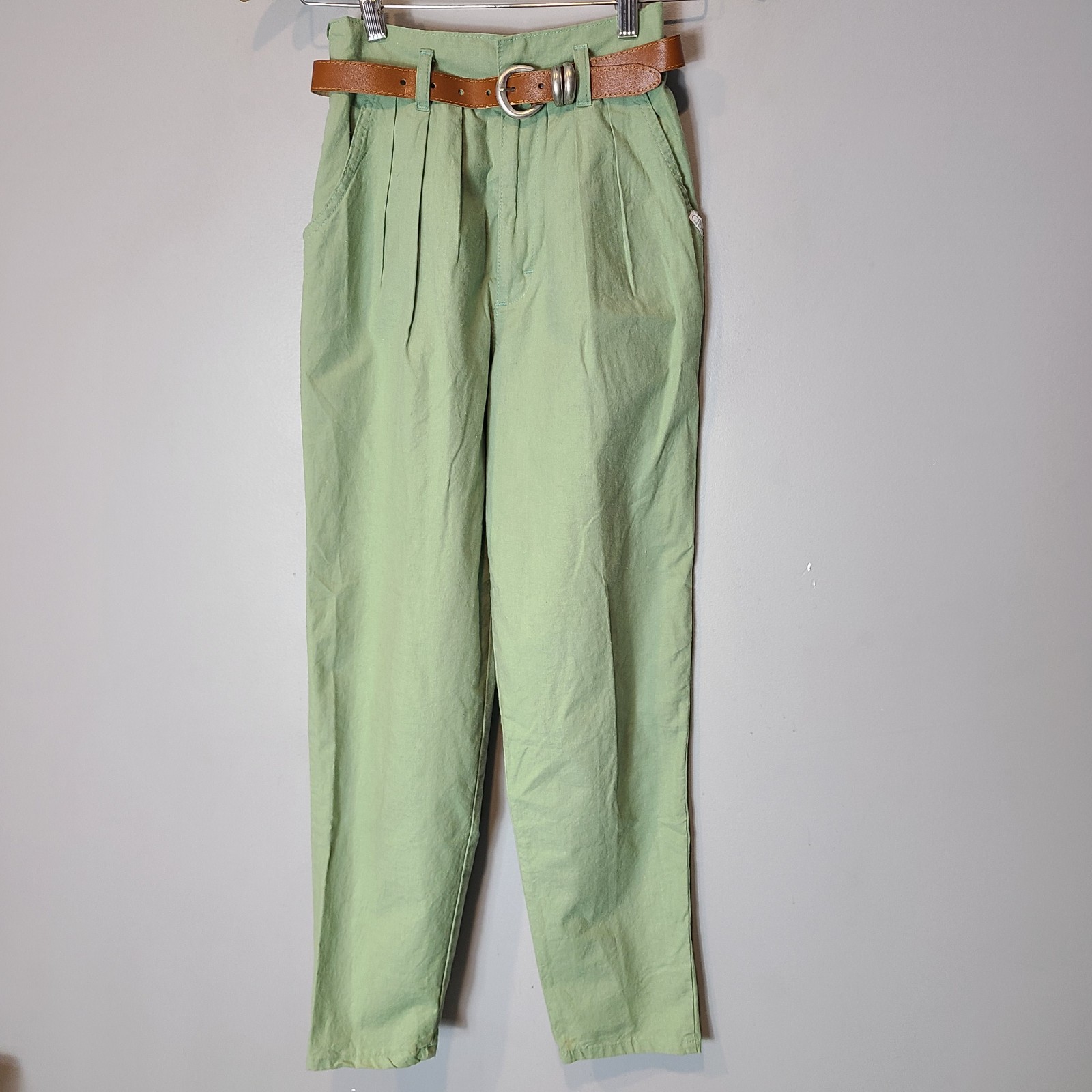 Vtg Cherokee Women 00 Pleated Front Green Mom Jeans 80s 90s High Waisted Tapered
