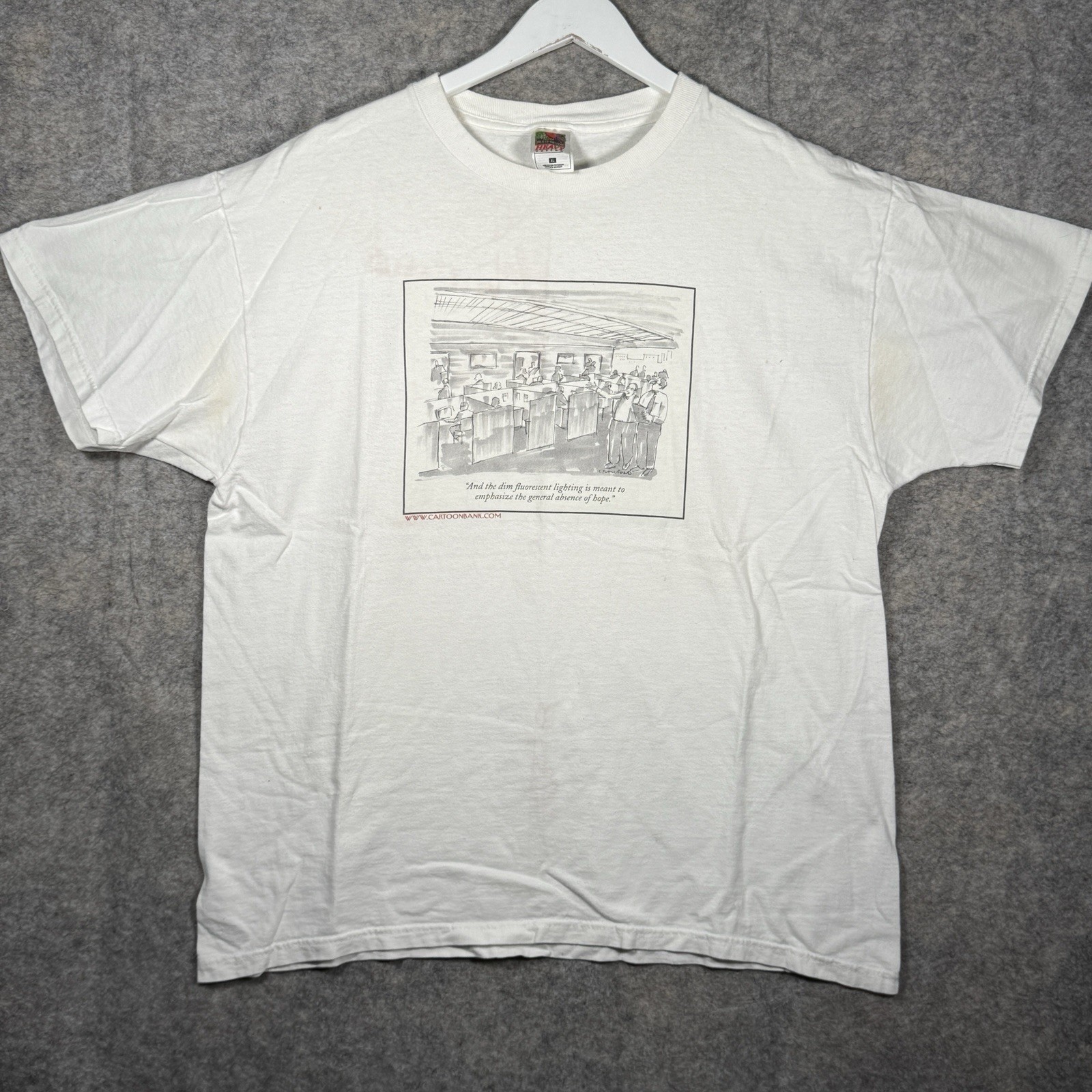Vintage 90s Cartoon Bank Office Job Illustration Joke T Shirt Mens Size XL 23×28