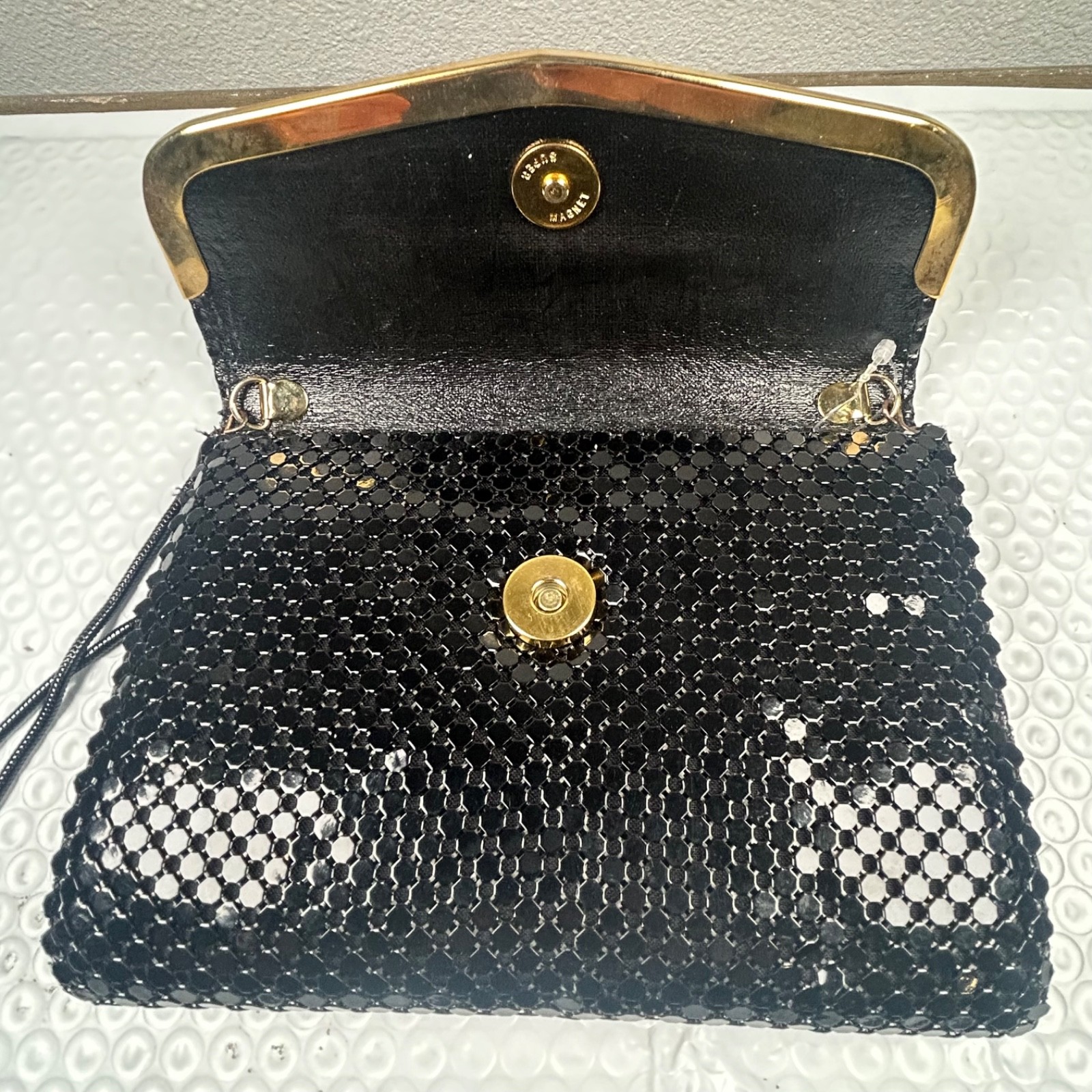 Vintage 80s Black Mesh Purse Shoulder Evening Bag Crossbody Disco Retro Y2K