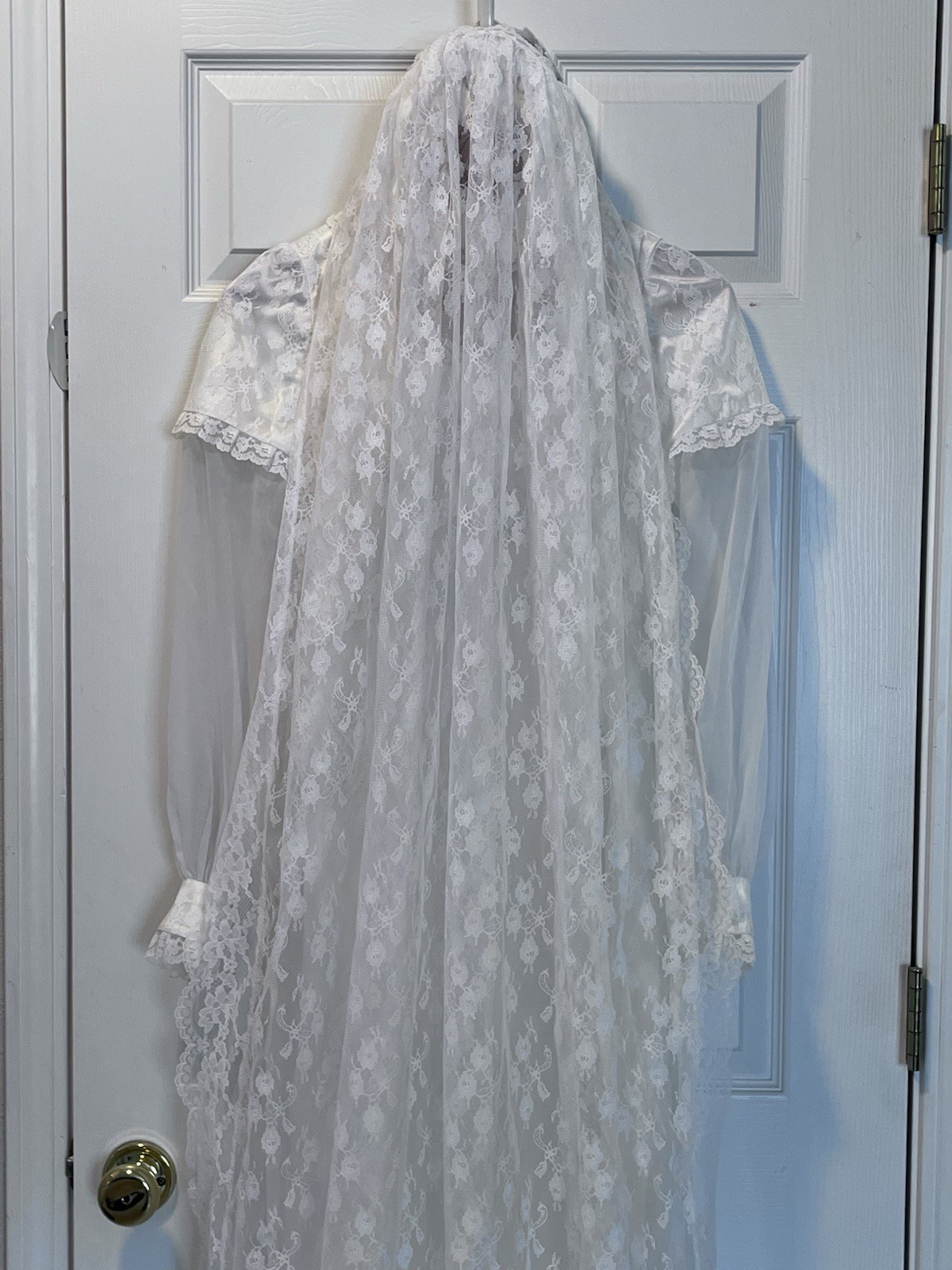 Vintage Bridal Gown High Neck Lace And Sheer Bishop Sleeve