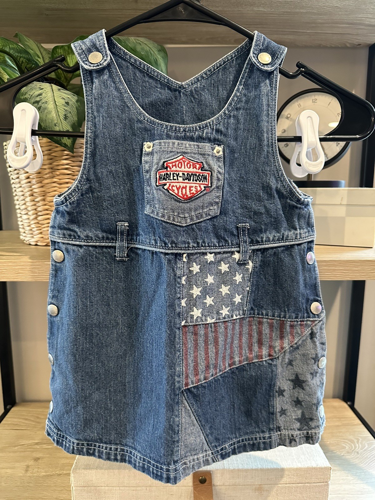 Vintage Harley Davidson infant Denim jean Jumper Dress 3T AMAZING CONDITION