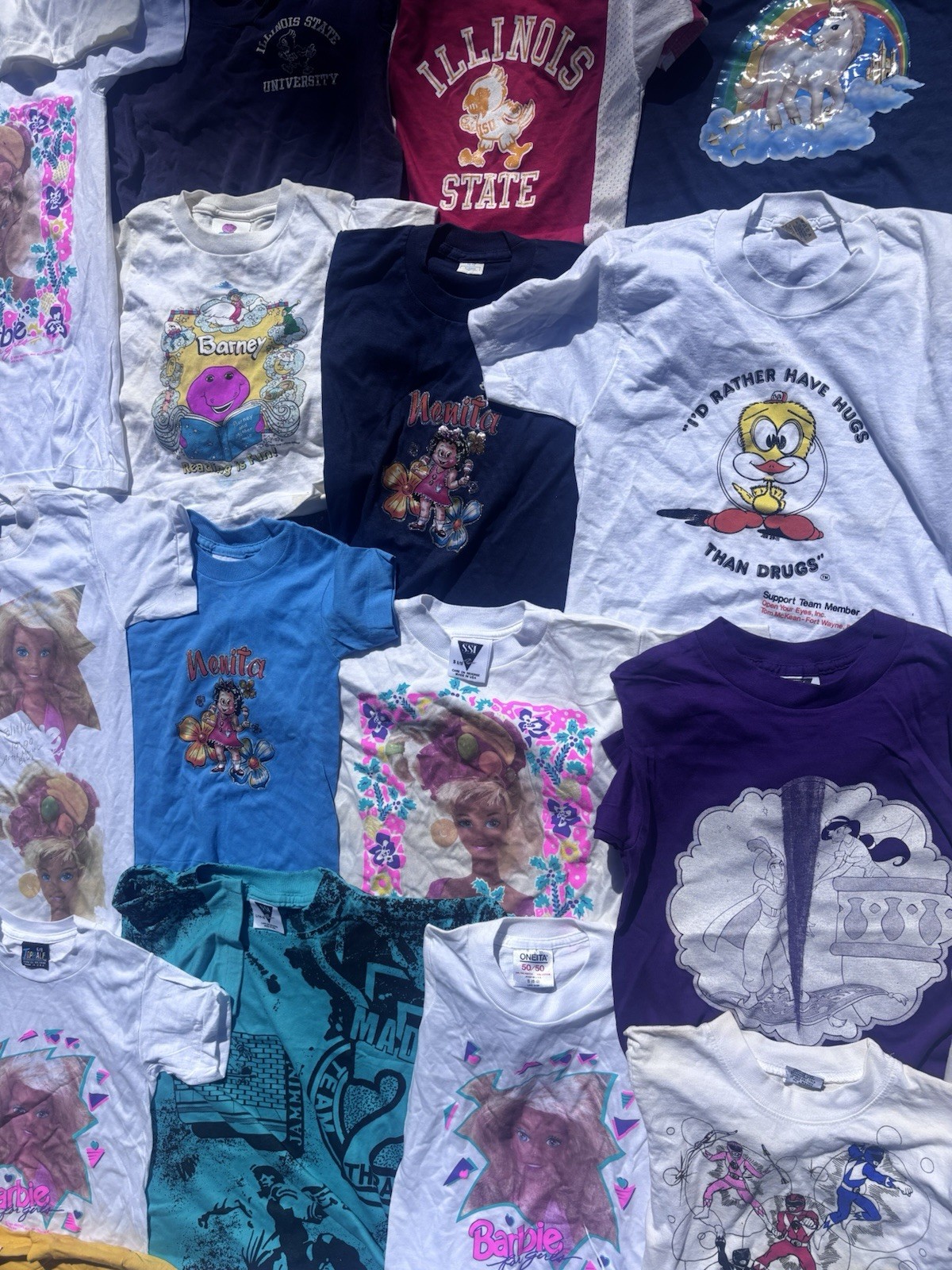 Kids Vintage Lot of 29 Skateboard Barbie Taz Aladdin T-Shirts Cartoon 80s 90s