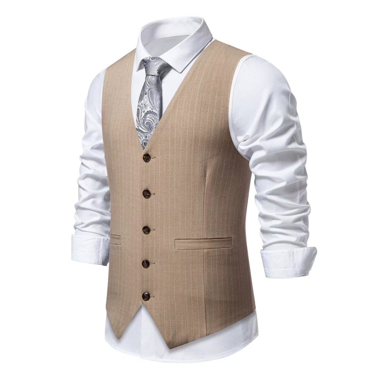 Men Casual Business Wedding Lightweight Waistcoat Slim Fit Suit Striped Vest