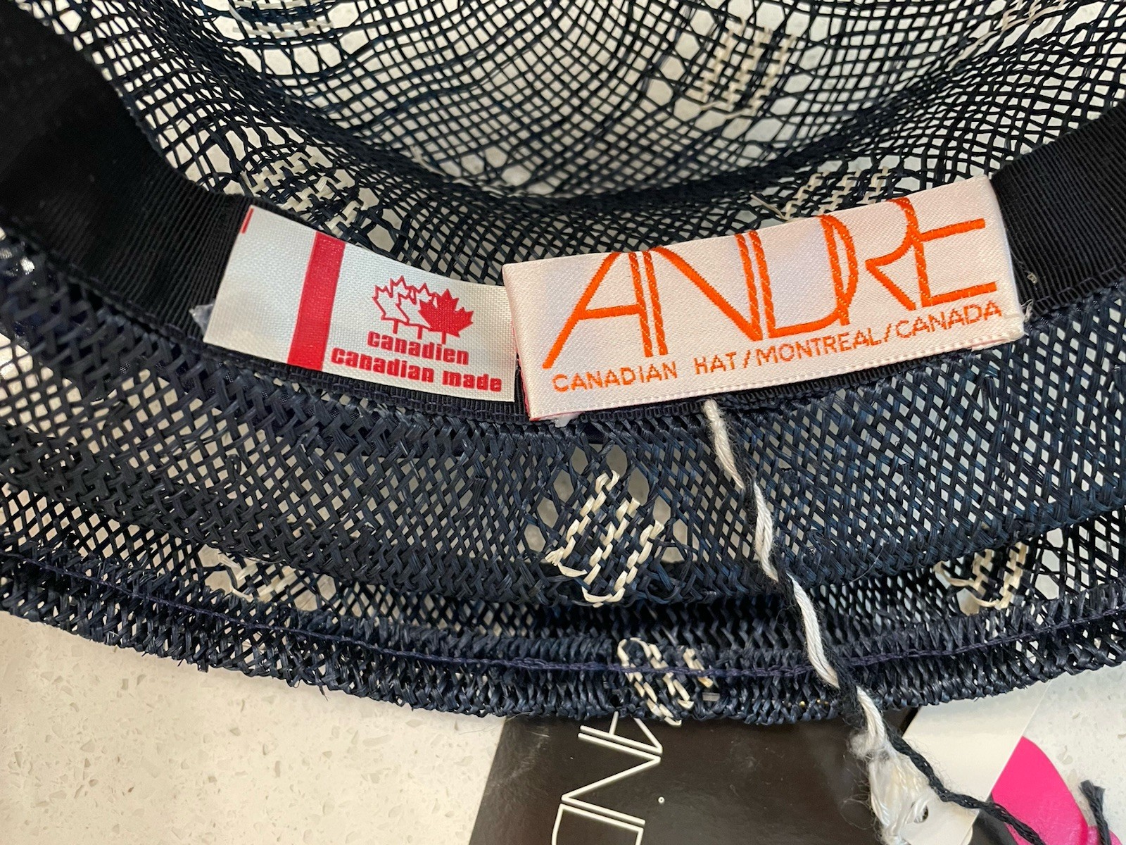 ANDRE OF CANADA Navy Fashion Hat w/Flower Detail and Turned Down Brim NWT