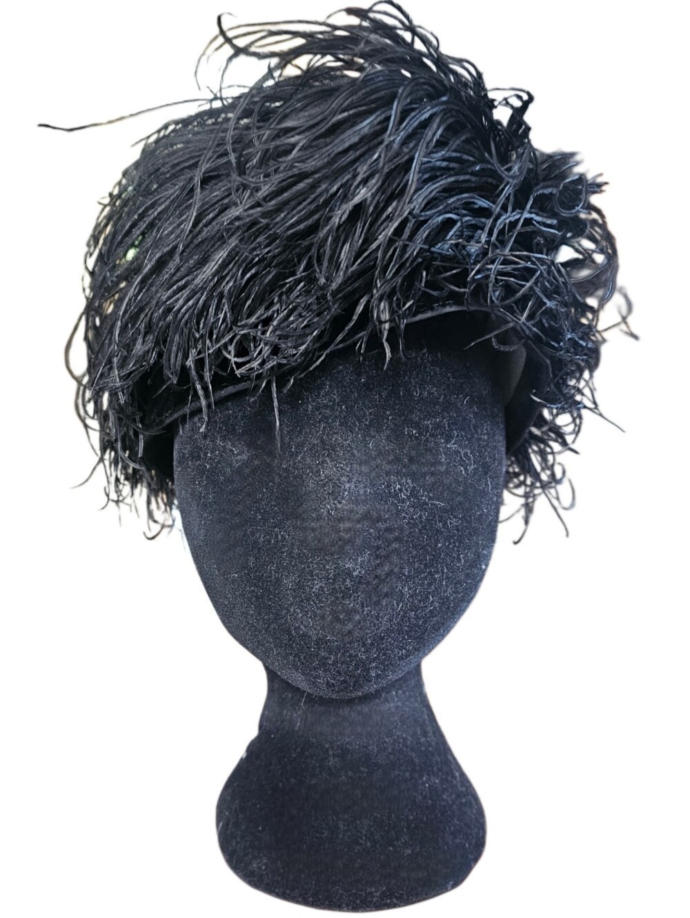 True Vintage Black Velvet Ostrich Feather Womens Hat