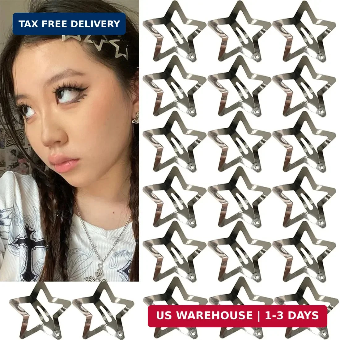 20 PCS 1.22″ Star Hair Accessories – Non-Slip Metal Snap Clips and Barrettes for