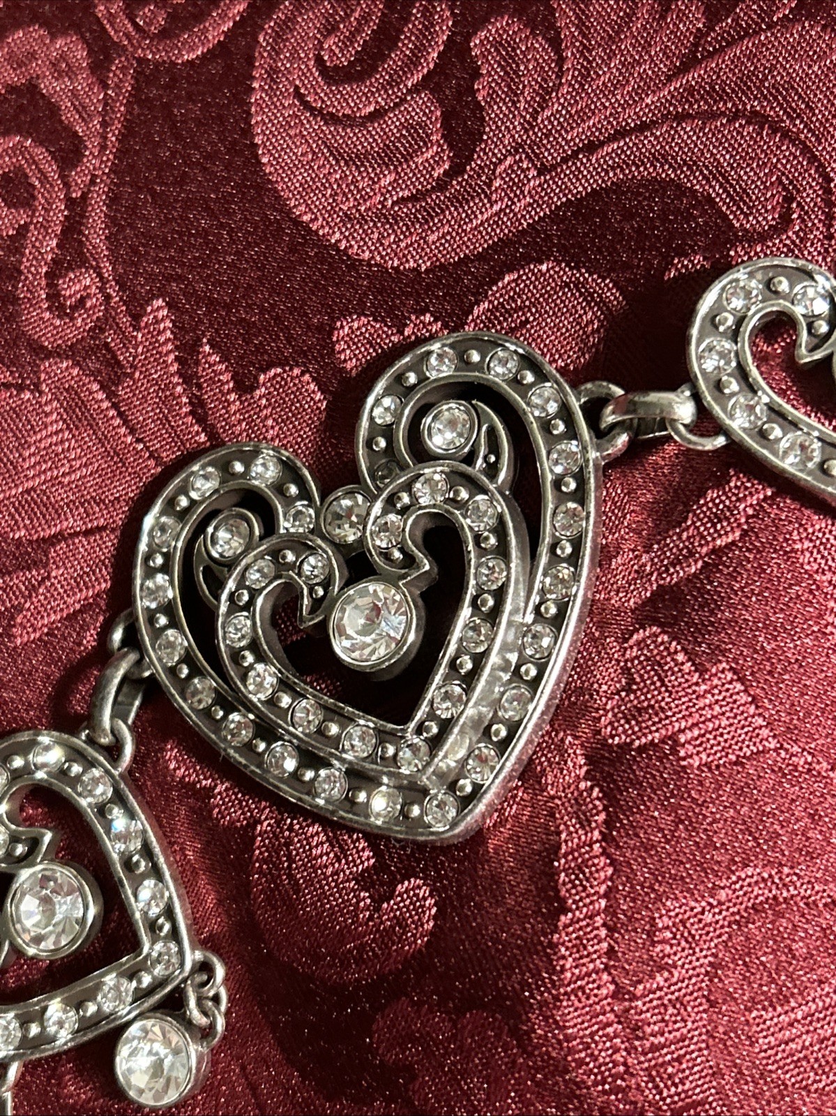 Brighton Silver Heart Pendant belt Pavé Clear Stones SZ M